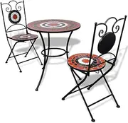 3 Piece Bistro Set, All Weather Patio Furniture Set for Backyard Garden Deck Poolside, Ceramic Tile Terracotta and White