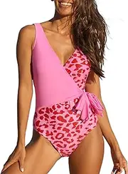 [Hilinker] One Piece Bathing Suit for Women Floral Print V Neck Swimsuit