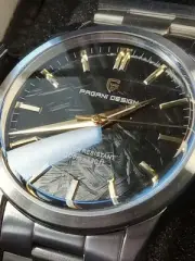 PAGANI DESIGN Men's 38mm Quartz VH31 SS 100M Black Faux Meteorite Watch PD-1734