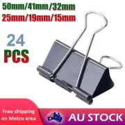 24 PCs Deli Foldback Clips Black Steel Binder Bulldog Clip Paper Office Document
