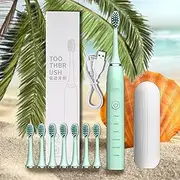 Electric Toothbrush with 8 Brush Heads and Toothbrush Box, 5 Cleaning Modes, Smart Timer, Travel Electric Toothbrush Rechargeable Electric Toothbrush for/1090 (Color : Green)