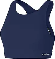 [Speedo] Women's Plain Highneck Top with Mesh Fabric Fitness Swimming Stylish Design Highneck Top with Mesh Fabric
