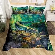 Feelyou Kids Pike Fish Bedding Set Full Size, Ocean Animal Duvet Cover Fishing and Hunting Comforter Cover Boys Girls Sealife Teens Bedspread Cover Bedroom Decor Quilt Cover (No Comforter)