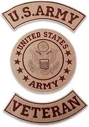 DealzCT U.S Army Veteran Patch Set - 3 Pieces - Embroidered - Iron On or Sew On Jacket or Vest (Beige)