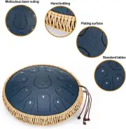 Tongue Drum 14 Inches 15 Notes Balmy Drum Hand Pan Drums Major + Music Book Blue