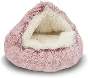 Cat Bed Round Plush Fluffy Hooded Cat Bed Cave, Cozy for Indoor Cats or Small Dog beds, Soothing Pet Beds Doughnut Calm Anti-nxiety Dog Bed - Waterproof Bottom Washable (Pink, 50cm)