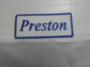 PRESTON NEW EMBROIDERED SEW / IRON ON NAME PATCH BLUE ON WHITE