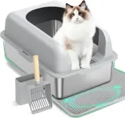 Stainless Steel Cat Litter Box with Lid XXL Semi-Enclosed Cat Litter Box for Big