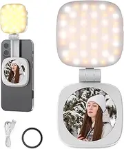 [NEEWER] BASICS Magnetic Selfie Light Compatible with MagSafe iPhone, CRI95 700lx/0.3m Folding LED Phone Fill Ring Lighting with Mirror for Zoom Makeup Photography Recording Video Conference,White NL48B