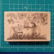 New Wood Mount Rubber Stamp House Mouse Amanda Tea Time Party smell flowers stop