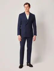 Hawes & Curtis Navy Italian Linen-Wool Double Breasted Slim Fit Suit | 1913 Collection Size: One Size