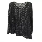 NWT Womens Size Medium Calvin Klein Black Semi-Sheer Textured Metallic Top