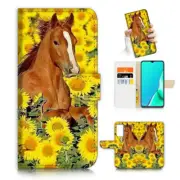 ( For Vivo Y22s ) Wallet Flip Case Cover AJ24501 Horse Sunflower