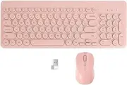 Wireless Keyboard with Mouse Combo, 2.4G Full Size Keyboard with Round Keycap and Silent Optical Mice Set for Computer PC Laptop (Pink)