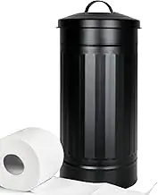 Autumn Alley Black Toilet Paper Reserve Holder Canister with Lid – Vertical Rustproof Free-Standing Farmhouse Metal Toilet Tissue Caddy for 3 Mega Rolls, Rustic Behind/Beside Toilet Storage Stand