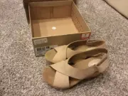 Women Clarks Artisan Wedge Sandal Caslynn Shae 7M Shoe Light Tan-NIB