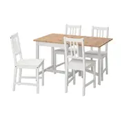 PINNTORP / STEFAN table and 4 chairs, light brown stained white stained/white, 67/124 cm