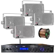 Home Amplified Bluetooth MP3 Receiver, 4x 3.5'' Silver Speaker, 16-G 50 Ft Wire