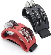 Cheerock Black + Red Foot Tambourines, Pack of 2 Foot Percussion Jingle Shaker, Tambourine Musical Percussion Instruments for Adults, Use with Drum Guitar Playing, Providing Extra Rhythms Sounds