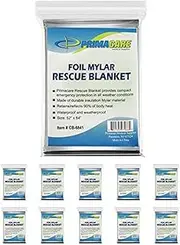 Primacare HB-10 Emergency Foil Mylar Thermal Blanket (Pack of 10), 52" Length x 84" Width