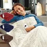 SOQ Electric Heated Throw Rug Snuggle Blanket 9 Smart Heat Settings Timer Control Washable Fleece Winter Snuggle Blanket,160 x130cm (Beige)