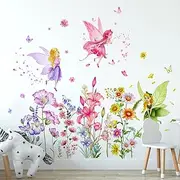 Runtoo Large Fairy Wall Decals Flower Butterfly Elf Wall Stickers Girls Bedroom Kids Room Baby Nursery Wall Decor