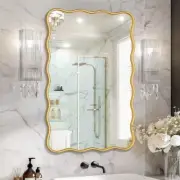 24 * 36" Gold Bathroom Mirror for Wall,Wavy Rectangular Mirror,Vanity Mirror,Bat