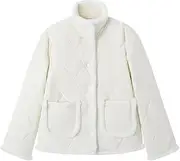 [Generic] Women's Cotton Jacket With Stand Up Collar And Thick Coat, Diamond Shaped Down Jacket With Rough Edges