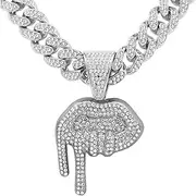 [Generic] Dazzling Crystal Biting Lips Cuban Link Chain Pendant Necklace for Women Girls,Gold Plated CZ Chunky Mouth Charm Bling Iced-out Necklace Fashion Statement Rapper Hip-hop Costume Jewelry
