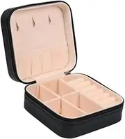 [Generic] Small Jewelry Box, Portable Jewelry Box Organizer Leather Mini Travel Jewelry Storage Case for Earrings Necklace Bracelets Jewelry for Women (Black, One size)
