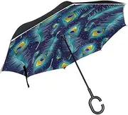 Double Layer Inverted Umbrella Cars Reverse Umbrella Peacock Feather Windproof UV Proof Travel Outdoor Umbrella