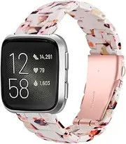 Resin Bracelet Compatible with Fitbit Versa 2 /Versa Lite/Versa Band for Women, Replacement Bracelet Strap Metal Stainless Steel Buckle for Versa 2 Smartwatch