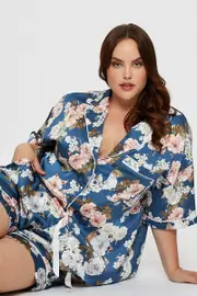 Floral Print Satin Pj Button Pyjama Set