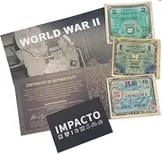 IMPACTO COLECCIONABLES Allied Military Currency. WWII - 3 banknotes from Germany, France and Japan, The Countries Occupied by The Allies. Certificate of Authenticity
