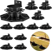 12 Pcs Adjustable Deck Support Pedestals - Foundation Base, Floating Deck Kit with Screws, Adjustment Raising 1-3/16" to 2-3/8