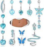 [JeryWe] 10 Pcs 14G Belly Button Rings for Women 316L Stainless Steel Clicker Belly Button Piercing Dangly Navel Rings Blue Pink CZ Snake Butterfly Belly Rings Dangling Belly Piercing Jewelry