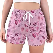 [GuoChe] Basketball Shorts Valentines Love You Romantic Hearts Lips Pink Running Shorts High Waisted with Pockets Work Out