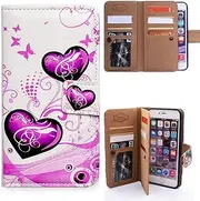 Bfun Packing iPhone 6s Plus Case,Bcov Purple Heart Butterfly 9 Card Slot Wallet Leather Case Cover for iPhone 6 Plus/6s Plus