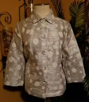 CHICO' S NWT $159 L LARGE 12/14 size 2 grey white jacquard dots women's jacket