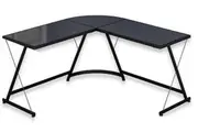 Black Tempered Glass L-Shaped Gaming Desk for Office or Home
