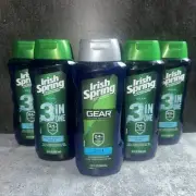 5 Lot Irish Spring Body Wash and Shampoo Gear 3 In 1 Hair Body Face, 18 oz