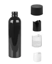 4 oz BLACK Bullet Plastic Bottle -PET- 12 bottles & NATURAL DISC Lids