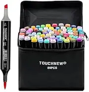 TOUCHNEW Brush Tip Alcohol Markers Set, Brush & Chisel Dual Tip Art Markers, 80 Colours Permanent Marker Pens with Case Perfect for Illustration Colouring Sketching