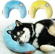LOVMIOAW Dog Pillow, Dog Calming Pillow for Small Dog and Cats, U-Shaped Half Donut Dog Neck Pillow, Deep Sleep Fluffy & Cozy Pet Calming Toy, Joint Relief Sleeping Improve(2 Pack(Blue&Yellow), DP-01