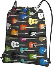 EdWal Color Acoustic And Guitars Print Drawstring Backpack Gym Bags Sports Bags With Zipper Pocket For Travel Beach, Black, One Size