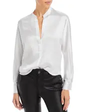 Vince Silk Banded Collar Blouse