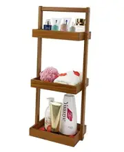 Teak Shower Caddy Corner Standing Shower Organizer Shelf with Handle, 3 Tier