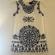 Liza Byrd NWT M 8 Girls Celia Embroidered Shift Dress White Cotton Sleeveless