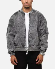 [SAINT MORTA] Saint Morta Flight Denim Jacket Black Stonewash - Size L L Black Stonewash