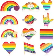[Oerphh] 12PCS LGBT Pride Pins,Lesbian Gay Rainbow Brooch Enamel Pins,Progress Pride Ally Pin,Pride Lapel Pins for Men Women Clothes Hats Bags Gay Pride Party Supplies, One size, Metal